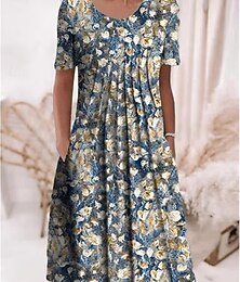 economico -Per donna Abito Midi Vestito Casual Abito Estivo Moda Moderno Quotidiano Spiaggia Weekend Vestibilità regolare Floreale Manica Corta Girocollo Bianco Rosso Blu marino Blu Reale Estate