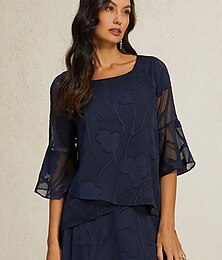 economico -Per donna Camicia di Pizzo Blusa Top Eleganti Top in chiffon Tinta unica Elegante Essenziale Manica 3/4 Manica a Campana Scollo a Barca Top Regolari Ospite di nozze Lavoro Quotidiano Orlo asimmetrico