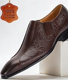 levne -pánské tmavě hnědé kožené mokasíny s krokodýlím vzorem a elastickými kentucky derby botami pro business casual