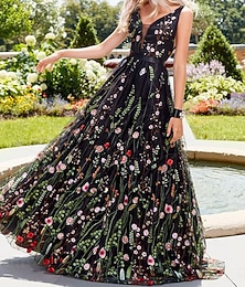 abordables -Robes de quinceañera en A élégante robe de mariage longueur au sol sans manches encolure en V polyester dos nu avec impression florale et plis