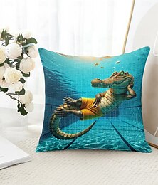 abordables -Coussins décoratifs à jeté d'animaux amusants crocodile Housse 1PC Coussin carré doux pour canapé Housse de coussin pour chambre Salon Canapé Chaise