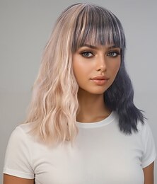 abordables -Perruque Synthétique Ondulé Boucles rebondissantes Coupe Asymétrique Frange Droite Fabriqué à la Machine Perruque 16 pouces A1 Cheveux synthétiques Femmes Élastique Confortable Dégradé de couleur