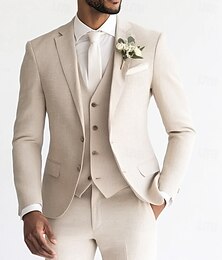 economico -Uomo Matrimonio Completi in Lino Azzurro cielo Verde salvia Moda Formale Tinta unita Vestibilità standard 3 pezzi Monopetto Due Bottoni