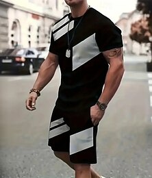 abordables -Homme Géométrique 2 pièces Ensembles de tees Hauts d'été Manche Courte Pantalon court Col ras du cou Athleisure Sport Occasionnel Quotidien Impression 3D Été Bleu œuf de mer Gris Vert