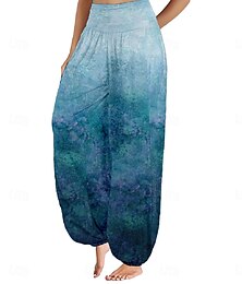 abordables -Femmes Pantalon inspiré du lin Jambe large Pantalons Style Ethnique Occasionnel Boho Longueur complète Taille haute Dégradé Avec Poches Taille Élastique Impression Respirabilité Doux Micro-Élastique