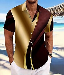 billiga -Herr Geometrisk Gradientfärg Abstrakt konst Skjorta Knapp upp skjorta Kortärmad Mode Casual Utomhus Semester Streetwear Sommar Vår Nedvikt 3D-utskrift krage skjortor Ljusgrön Guld