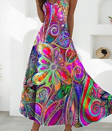 levne -Dámské Maxi šaty Áčkové šaty Slip Dress prázdniny Na běžné nošení Cikánský Párty Jdeme ven Běžný Květinový Grafika Bez rukávů Do V Vodní modrá Fialová Hnědá Béžová Léto Jaro