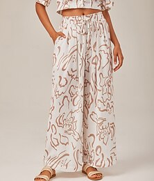 economico -Per donna Femminile Culotte Gamba Larga Lunghezza intera Stampato Vita Alta Elegante Bohemien Vacanza Casuale Vacanza al Mare Albicocca Estate XS S M
