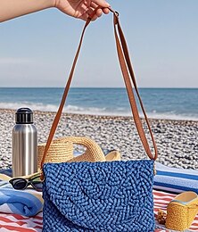 abordables -Sac bandoulière en paille tressée pour femme - pochette d'été bohème avec bandoulière réglable pour vêtements de plage, vêtements de villégiature et vêtements décontractés