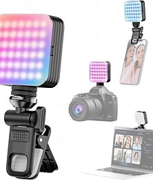 رخيصةأون -مصباح فيديو LED صغير RGB 2500K-9000K قابل للتعتيم 8 تأثيرات إضاءة ضوء مؤتمرات الفيديو للكمبيوتر اللوحي والهاتف المحمول وكاميرا DSLR وبطارية مدمجة مع مشبك شاشة &حامل الحذاء البارد