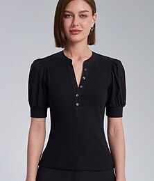 economico -Per donna Tinta unica Formale All'aperto Ufficio Manica a Palloncino Nero Rosa Manica a sbuffo Manette Bottoni Davanti Manica Corta Elegante Moda Casual Quotidiano Dentellato Estate Primavera