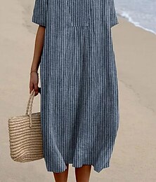 economico -Per donna Abito Midi Vestito Estivo Abito a trapezio Vacanza Casual Spiaggia Feste Uscire Spiaggia Vestibilità comoda Grafico Geometrico A righe Mezza Manica Scollo a V Giallo Blu Grigio scuro Estate