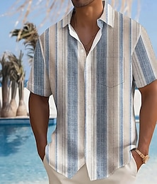 economico -Per uomo Geometrico A righe Camicia Camicia Estiva Camicia con Bottoni Manica Corta Moda Casual Vacanza Ferie Abbigliamento casual alla moda Estate Collo ripiegato Stampa 3D Una tasca anteriore
