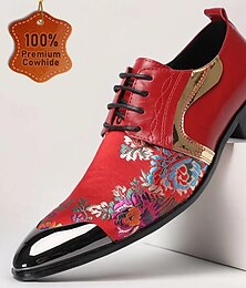 economico -scarpe eleganti da uomo con ricami floreali rossi e dettagli metallici: calzature eleganti e formali per matrimoni ed eventi serali