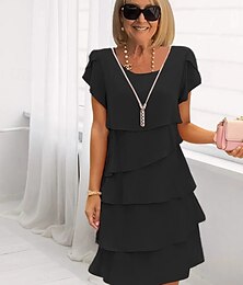 ieftine -Pentru femei Rochie Mini Rochie cu Volane Rochie de vară Elegant Ieșire Rochie de vară Fit regulat Culoare pură Manșon scurt Stil Nautic Negru Roz Îmbujorat Roșu Vin Roșu-aprins Vară