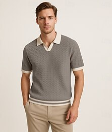 preiswerte -Herren Polo Geschäft Lässig Umlegekragen Kurzarm Farbblock Jacquard V-Ausschnitt Weich Sommer Frühling Herbst Normale Passform Weinrot Schwarz Khaki Polo