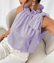economico -Per donna Canotta a canotta A righe Quotidiano Casual Senza Maniche All'americana Top Regolari Quotidiano Stampato Nero Azzurro cielo Viola Verde Estate