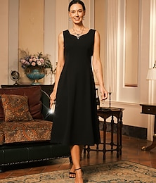 economico -Per donna Abito Midi Tubino Abito a trapezio Elegante Matrimonio Feste Ospite di nozze Vestibilità regolare Tinta unica Senza Maniche Scollo a V Grigio rosa Nero Borgogna Blu marino Estate Primavera