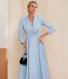 economico -Abito Blazer A-Line Abito della Madre della Sposa Abito Tuxedo Crepe Stretch Elegante Semplice Collo a Revers Lunghezza Tè Manica 3/4 con Colore Solido