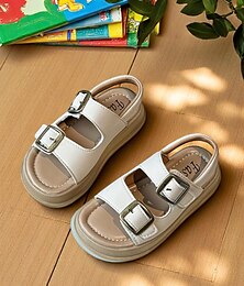economico -sandali scolastici beige con doppia fibbia per ragazze: comode scarpe antiscivolo per il ritorno a scuola e per l'uso quotidiano