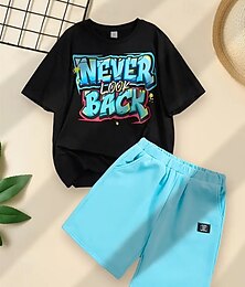 halpa -2 osainen Lapset Poikien Puku T-paita ja shortsit Asu Kirjain Lyhythihainen Crewneck Aseta ulko- Urheilu Muoti Kesä 4 vuotta + Musta Valkoinen Rubiini