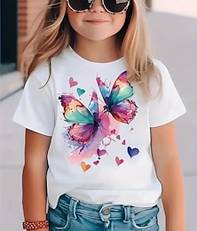 economico -Ragazze 3D Farfalla Maglietta Manica Corta Estate Primavera Moda Essenziale Bambini 4-12 Anni Girocollo All'aperto Casuale Quotidiano Vestibilità regolare