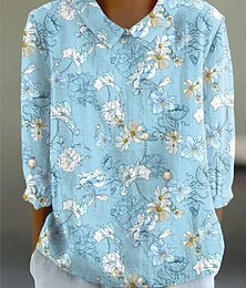 ieftine -Bluză pentru femei cu mânecă lungă guler Peter Pan casual grafică florală stilat zilnic guler regulat tops printuri zilnice albastru albastru prăfuit bej vară primăvară