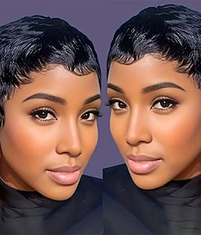 abordables -perruque coupe lutin perruque synthétique pour femmes noires couleur noire