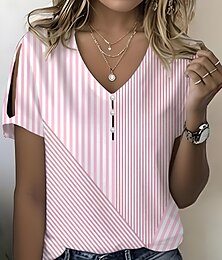 economico -Per donna Maglietta Floreale Grafico Vintage Elegante Moderno Manica Corta Scollo a V Top Regolari Quotidiano Uscire Weekend Stampato Rosa Blu marino Blu Cachi Estate Primavera
