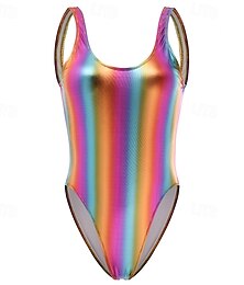 abordables -Rétro Vintage Années 1980 Rave Maillot de bain One Piece Combinaisons Disco Latex brillant verni Métallique Arc-en-ciel Déguisement Femmes Halloween Carnaval Festival de Musique Vacances à la Plage