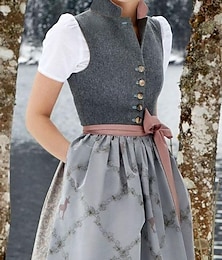 economico -Oktoberfest Vestito Dirndl Abiti tradizionali Cameriera Bavarese Tedesco Prati Per donna Panno in stile tradizionale Vestito Grembiule Senza camicetta