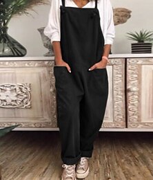 abordables -Mujer Normal Pantalones de lino y algodón Ropa de calle Color sólido Sin Mangas Escote en U Bolsillo Calle Diario Ajuste regular Negro Azul Marino Caqui Verano