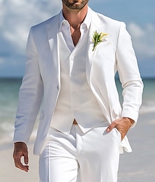 economico -Uomo Matrimonio in Spiaggia Completi Bianco Casual Formale Tinta unita Vestibilità standard 3 pezzi Monopetto a un bottone