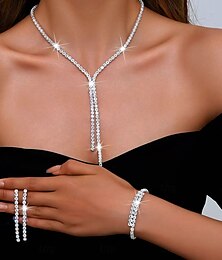 abordables -Ensembles de bijoux de mariée 1 ensemble en alliage de strass 1 bracelet boucles d'oreilles collier ensemble de bijoux de luxe pour femmes pour mariage occasion spéciale fête tenue de soirée