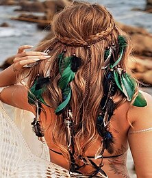 baratos -faixa de cabeça de penas boho, faixa de cabeça cigana, faixa de cabeça boêmia hippie, faixa de cabelo para festival indiano, acessórios de cabelo de penas longas ajustáveis para mulheres e meninas,