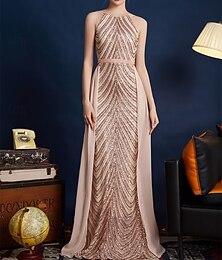 abordables -Ligne A Robes de Quinceanera Élégant Robe Formel Mariage Longueur au sol Sans manches Col ras du cou Pailleté Dos nu avec Paillettes 2025