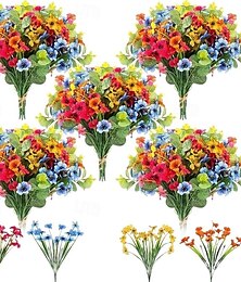 abordables -38 bouquets de fleurs artificielles pour l'extérieur, fausse herbe de printemps violette, plantes aquatiques imprimées en soie, feuilles d'eucalyptus, résistantes aux UV pour la décoration de patio de