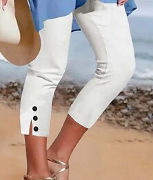 abordables -Femmes Leggings Basique Occasionnel Décontracté / Sportif Longueur mollet Taille haute Uni Confortable Doux Élastique Vacances Yoga Rue Noir Blanche Été Coupe Slim