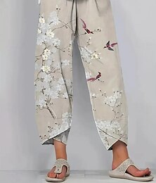 abordables -Mujer Perneras anchas Chinos Pantalones anchos Vacaciones Básico Casual Hasta el Tobillo Alta cintura Floral Graphic Pájaro Estampado Mantiene abrigado Transpirable Suave Microelástico Vacaciones