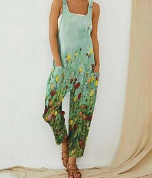 economico -Per donna Normale Tuta Streetwear Floreale Senza Maniche Collo a U Tasca Stampato Quotidiano Uscire Vestibilità regolare Verde Estate