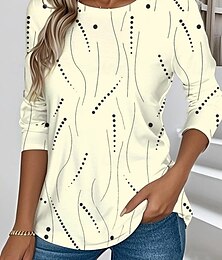 abordables -Mujer Camiseta Graphic Geométrico Elegante Vintage Clásico Manga Larga Cuello Barco Tops regulares Diario Estampado Amarillo Rosa Azul Piscina Verano Primavera