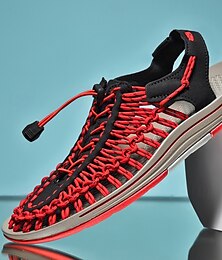 economico -scarpe da ginnastica da uomo rosse e grigie, scarpe da corsa con design unico in maglia e suola flessibile per lo sport e l'uso quotidiano