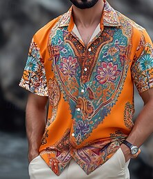 economico -Per uomo Stampa Floreale Nativo americano Boho Camicia Camicia hawaiana estiva Camicia con Bottoni Manica Corta Hawaiano Vacanza Ferie Abbigliamento mare Estate Primavera Collo ripiegato Stampa 3D