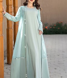 economico -Abito per la Madre della Sposa A-Line Elegante Vintage Collo Giornalista Lunghezza Piena Raso Manica Lunga con Perline