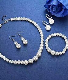 abordables -Ensembles de bijoux de mariée 1 ensemble de boucles d'oreilles en perles et strass, collier et bracelets, ensemble de bijoux élégant et doux pour femmes, pour fête de mariage, occasion spéciale