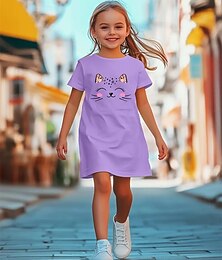 economico -ragazze' 3D Animale Abito Manica Corta Estate Primavera Vacanza Quotidiano Ferie Principessa Bello Dolce Bambini 4-12 Anni Vestito Casual Lunghezza al ginocchio Vestibilità regolare