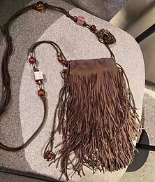 abordables -Sac bandoulière bohème à franges pour femme avec bandoulière perlée – Sac à main vintage en daim pour festivals, voyages et tenues décontractées