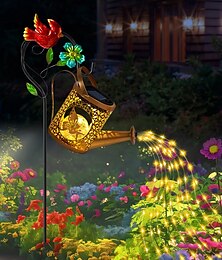 economico -1 pz. Luci solari da esterno per esterni, impermeabili, in metallo, a forma di angelo, con bottiglia d'acqua, appese a cascata, decorative, luci di proiezione cave, per cortile, giardino, prato, percorso, luci da paesaggio.