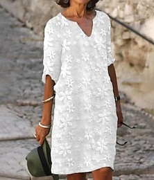 economico -Per donna Mini Abito Vestito Casual Classico Moderno All'aperto Vacanza Ferie Vestibilità regolare Fiore Mezza Manica Scollo a V Bianco Estate