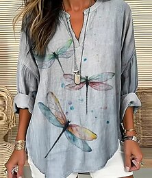 abordables -Femmes Chemise Animal Quotidien Élégant Basique manche longue Col en V Hauts Réguliers Quotidien Fête Imprimé bleu marine Vert Bleu clair Printemps Automne